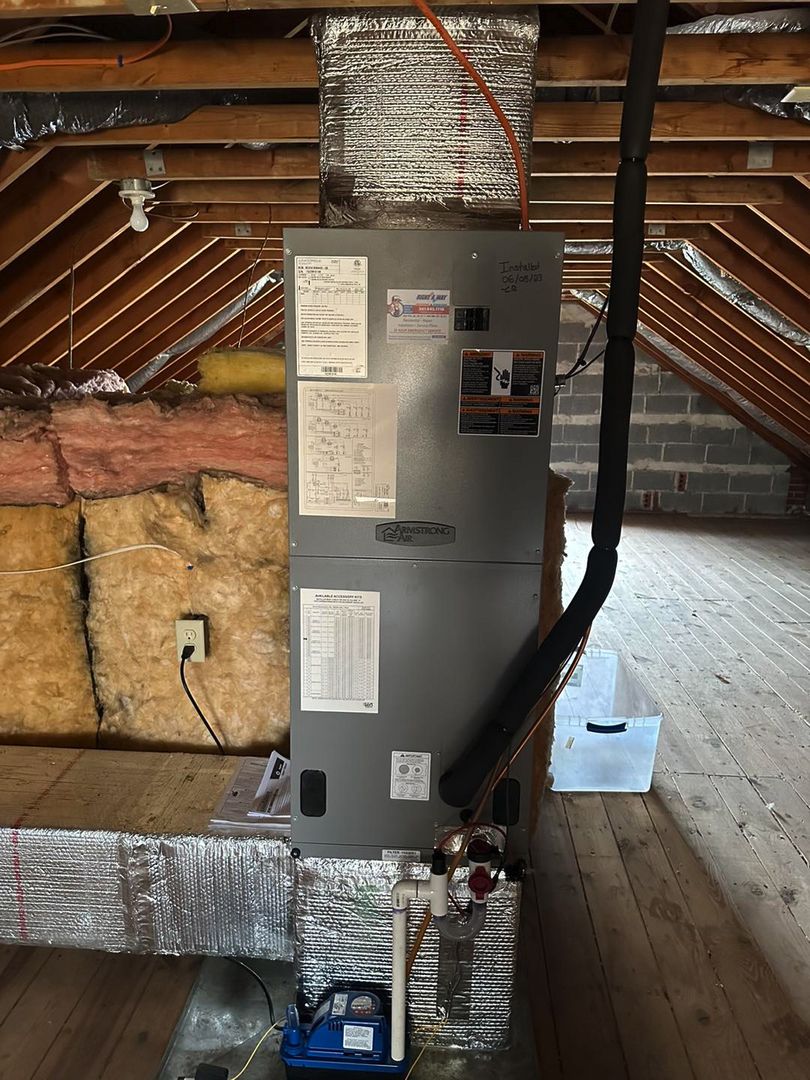 New Armstrong Air air handler installed in the same attic